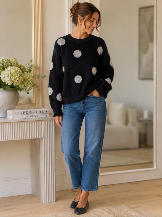 Ann Taylor Sweaters - Black Polka Dot Cozy Ann Taylor Sweater with white Dots